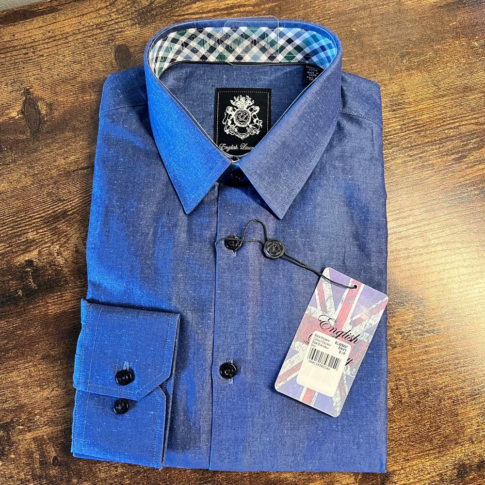 NEW English Laundry Dress Shirt SMALL 14.5 Blue Cotton Button Up Work Holiday